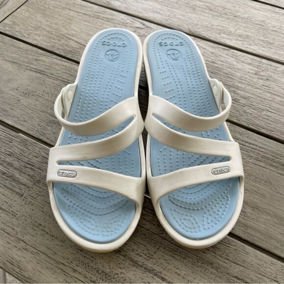 Crocs Patricia Pearl White Wedge Sandals Womens Size 9 - Picture 1 of 6